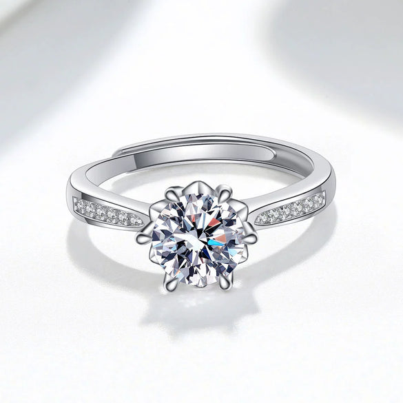 Wholesale Women's Geometric S925 Sterling Silver Electroplated Sixclaw Open Diamond Ring