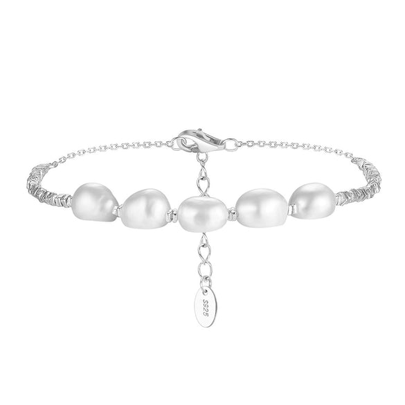 Wholesale Women's Geometric S925 Sterling Silver Natural Freshwater Pearl Adjustable Bracelet With Electroplating