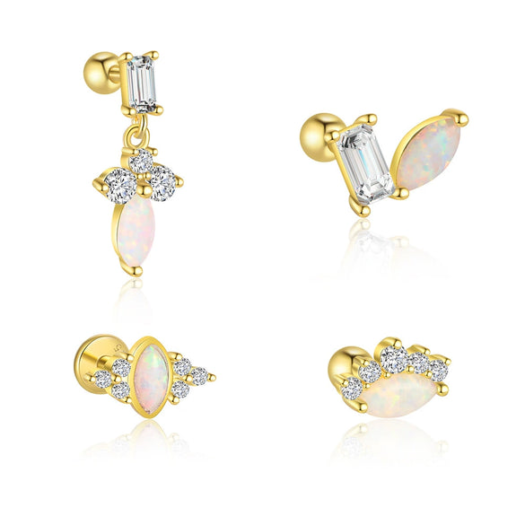 Wholesale Women's Geometric S925 Sterling Silver Opal Earrings With Flash Diamond And Zirconia
