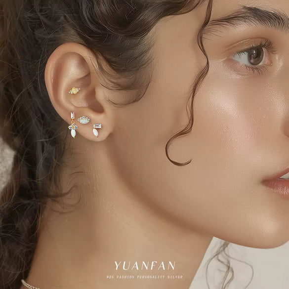 Wholesale Women's Geometric S925 Sterling Silver Opal Earrings With Flash Diamond And Zirconia