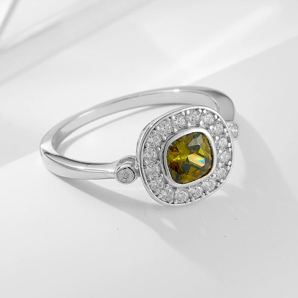 Wholesale Women's Geometric S925 Sterling Silver Oval Olive Green Zircon Ring