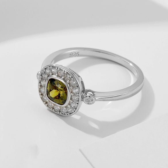 Wholesale Women's Geometric S925 Sterling Silver Oval Olive Green Zircon Ring