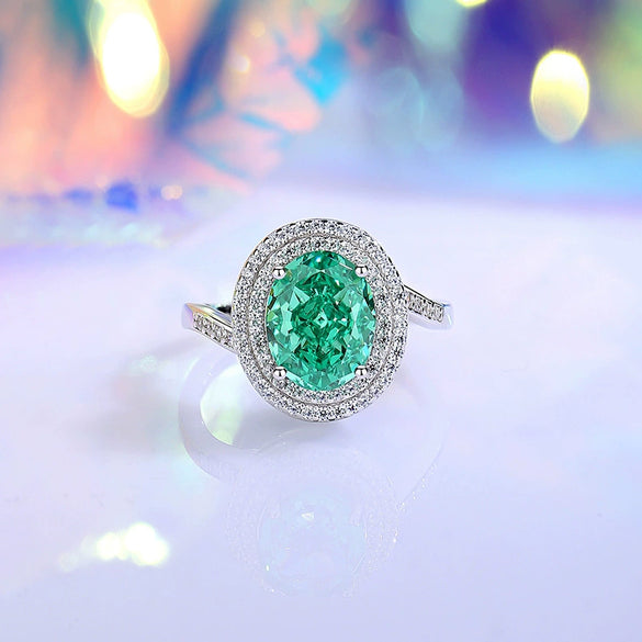 Wholesale Women's Geometric S925 Sterling Silver Palaiba Ring With Emerald And High Carbon Diamond Zircon