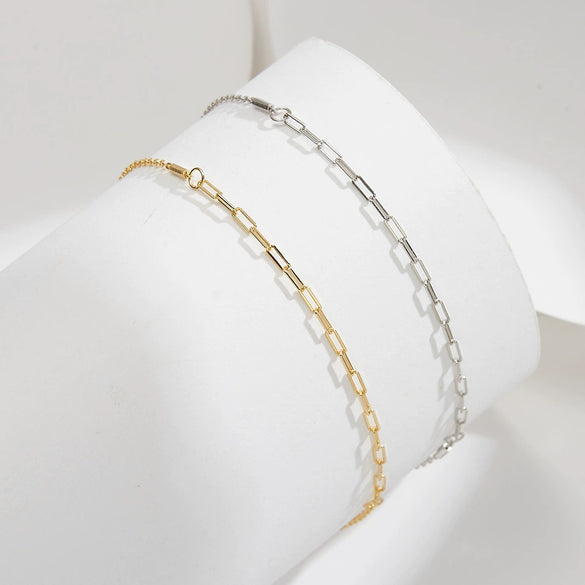 Wholesale Women's Geometric S925 Sterling Silver Paper Clip Chain Anklet Jewelry