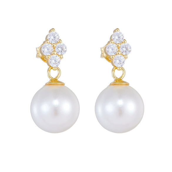 Wholesale Women's Geometric S925 Sterling Silver Pearl Inlaid Clover Earrings With Micro Inlaid Zircon
