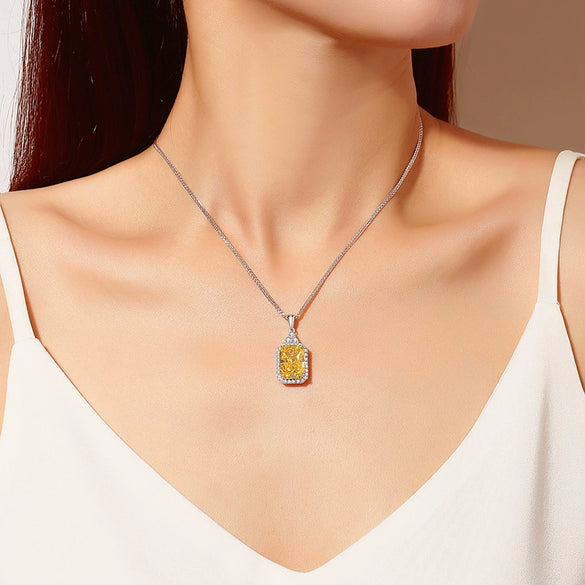 Wholesale Women's Geometric S925 Sterling Silver Perfume Necklace With Square Bag Pendant And High Carbon Diamond