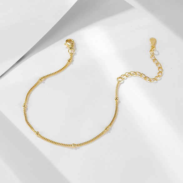 Wholesale Women's Geometric S925 Sterling Silver Small Round Bead Bracelet With Diamond Design