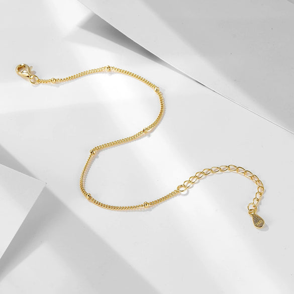 Wholesale Women's Geometric S925 Sterling Silver Small Round Bead Bracelet With Diamond Design