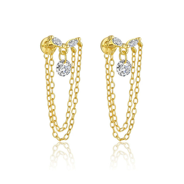 Wholesale Women's Geometric S925 Sterling Silver Tassel Zircon Earrings