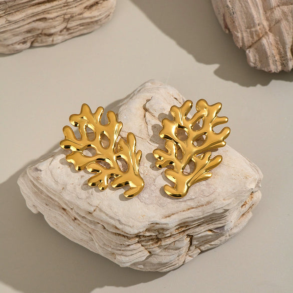 Wholesale Women's Geometric Seaside Coral Earrings In Ocean Style Casual Design Made Of Stainless Steel With Electroplating
