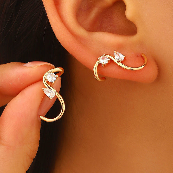 Wholesale Women's Geometric Shaped Copper Electroplated Diamondstudded Sshaped Earrings