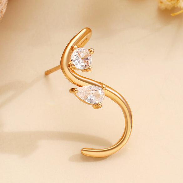 Wholesale Women's Geometric Shaped Copper Electroplated Diamondstudded Sshaped Earrings