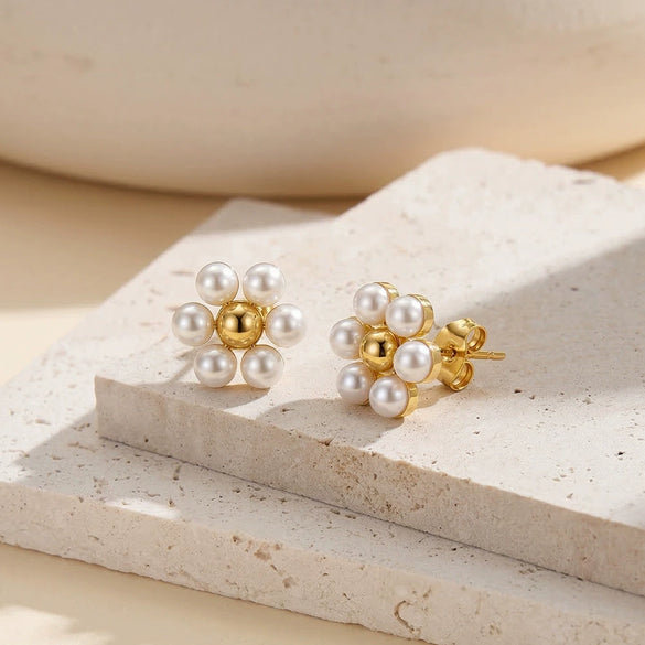 Wholesale Women's Geometric Shell Pearl Earrings With Electroplating Stainless Steel Ear Needles And Original Design