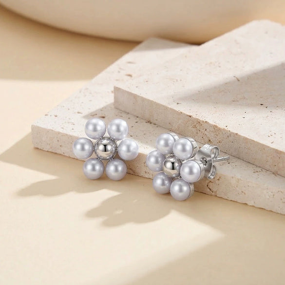 Wholesale Women's Geometric Shell Pearl Earrings With Electroplating Stainless Steel Ear Needles And Original Design