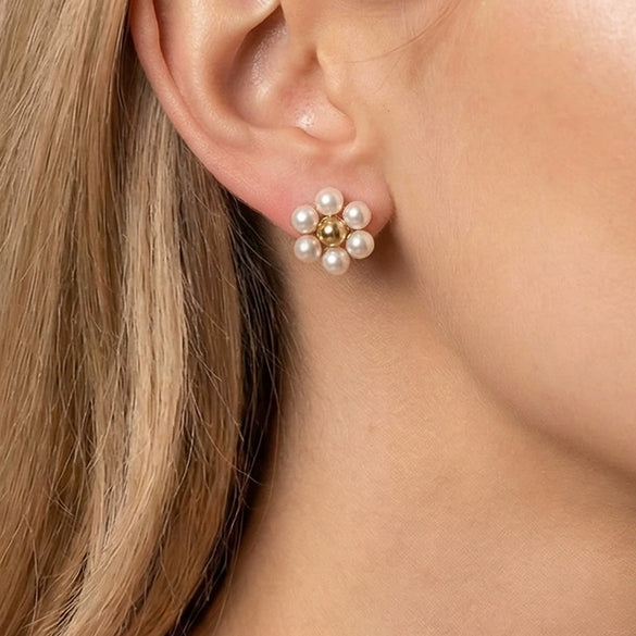 Wholesale Women's Geometric Shell Pearl Earrings With Electroplating Stainless Steel Ear Needles And Original Design