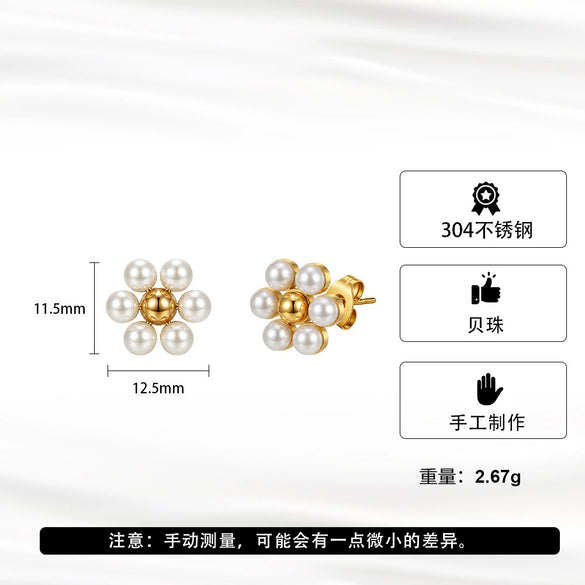 Wholesale Women's Geometric Shell Pearl Earrings With Electroplating Stainless Steel Ear Needles And Original Design