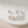 Wholesale Women's Geometric Silver Earrings With Zirconia And Freshwater Pearls