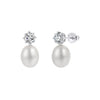 Wholesale Women's Geometric Silver Earrings With Zirconia And Freshwater Pearls