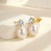 Wholesale Women's Geometric Silver Earrings With Zirconia And Freshwater Pearls