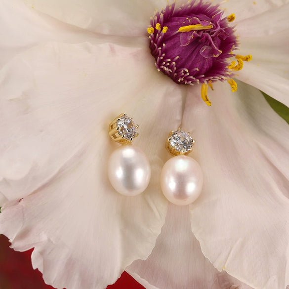 Wholesale Women's Geometric Silver Earrings With Zirconia And Freshwater Pearls