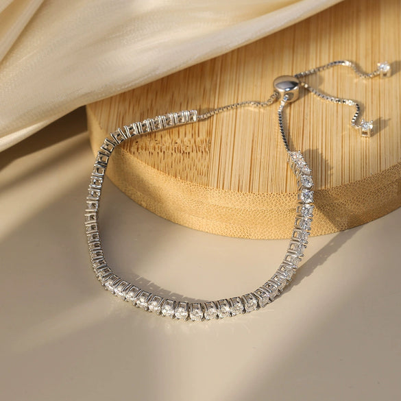 Wholesale Women's Geometric Silver 925 Electroplated Adjustable Moissanite Tennis Chain Bracelet