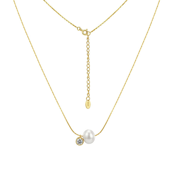 Wholesale Women's Geometric Silver Electroplated Cross Chain Diamond Pearl Clavicle Necklace Minimalist Jewelry