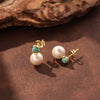 Wholesale Women's Geometric 925 Silver Electroplated Stud Earrings With Natural Stone And Freshwater Pearl