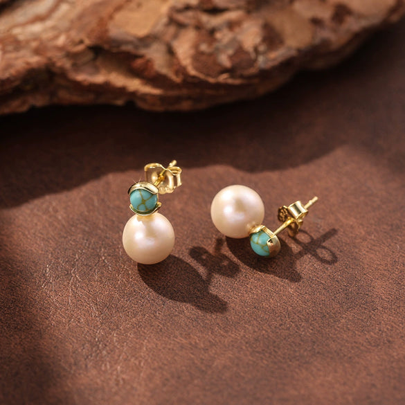 Wholesale Women's Geometric 925 Silver Electroplated Stud Earrings With Natural Stone And Freshwater Pearl