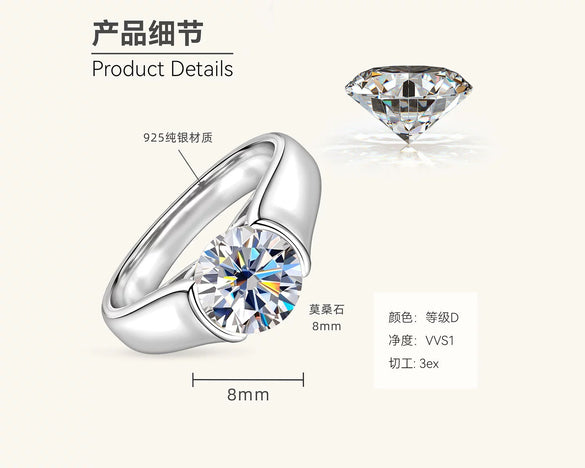 Wholesale Women's Geometric 925 Silver Moissanite Ring With Electroplating Design
