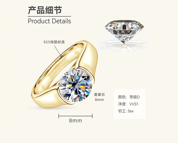 Wholesale Women's Geometric 925 Silver Moissanite Ring With Electroplating Design