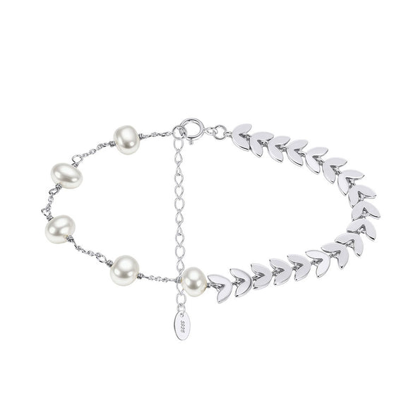 Wholesale Women's Geometric Silver S925 Goldplated Jewelry Set With Wheat Spike And Freshwater Pearl Bracelet Necklace Earrings