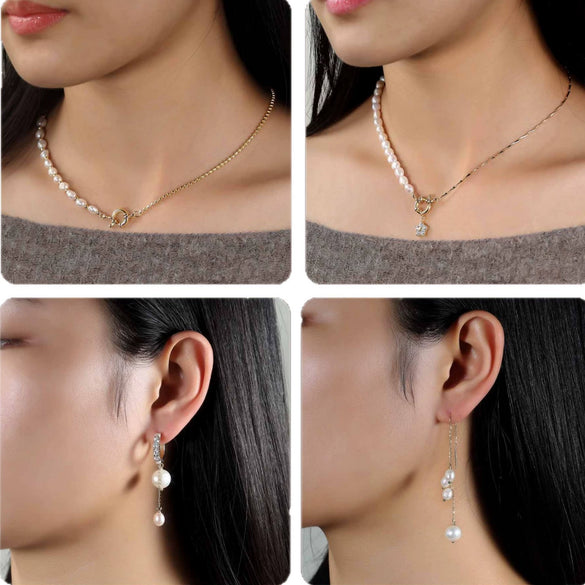 Wholesale Women's Geometric Silver S925 Goldplated Jewelry Set With Wheat Spike And Freshwater Pearl Bracelet Necklace Earrings