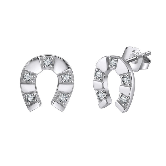 Wholesale Women's Geometric Silver Ushaped Horseshoe Stud Earrings With Electroplating