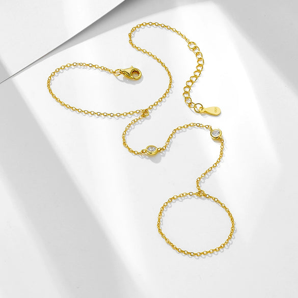 Wholesale Women's Geometric Silver Zircon Finger Chain Bracelet Set With Diamonds