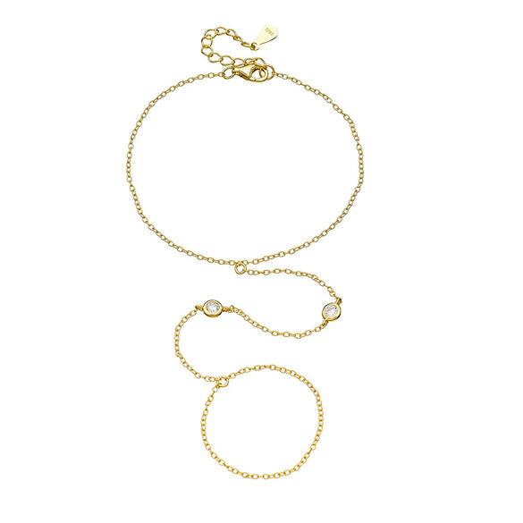 Wholesale Women's Geometric Silver Zircon Finger Chain Bracelet Set With Diamonds