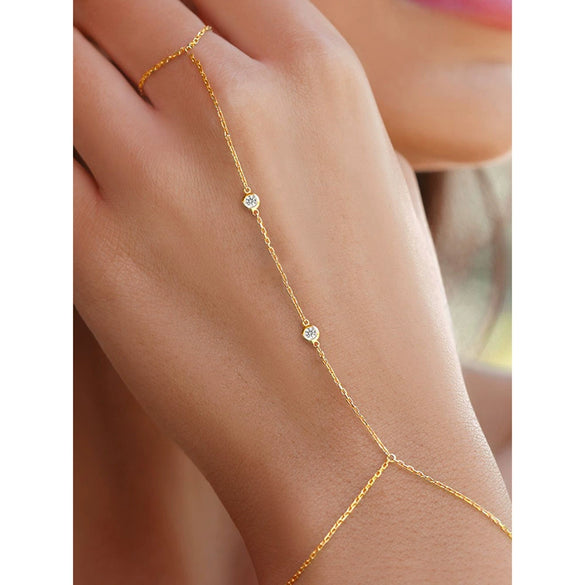 Wholesale Women's Geometric Silver Zircon Finger Chain Bracelet Set With Diamonds