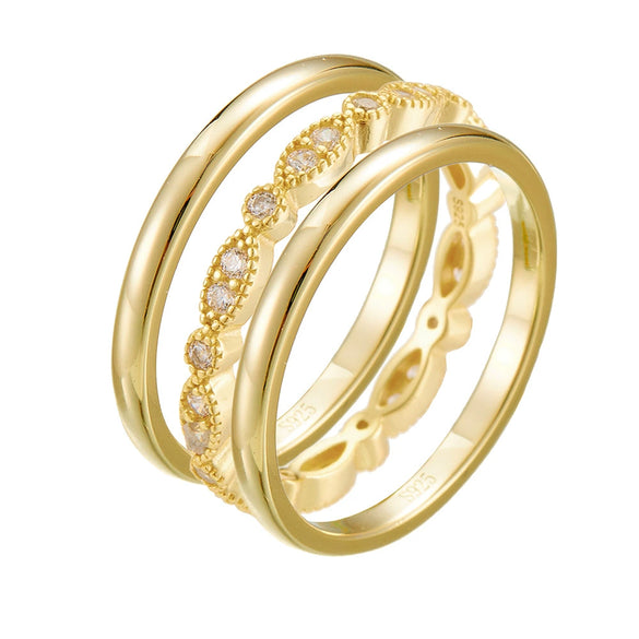 Wholesale Women's Geometric Simple Diamond S925 Sterling Silver Electroplated Stacking Ring Jewelry