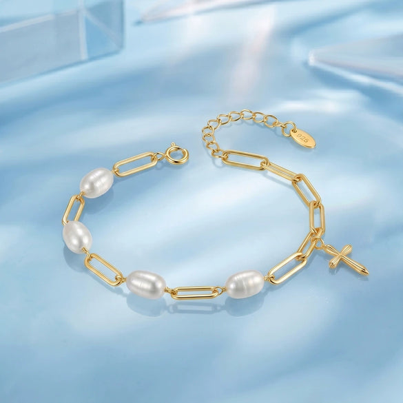 Wholesale Women's Geometric Simple Minimalist Electroplated 925 Silver Freshwater Pearl Necklace With 14K Gold Chain Adjustable