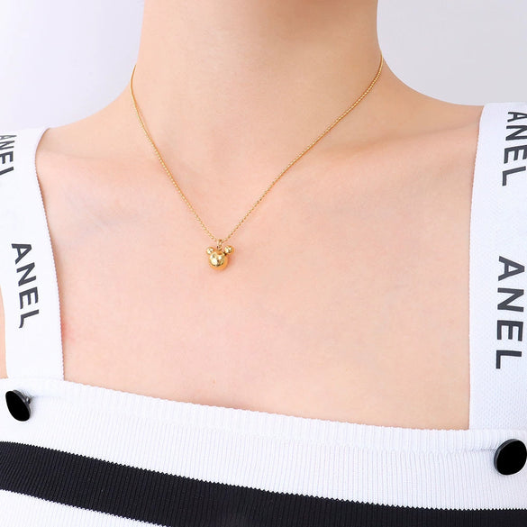 Wholesale Women's Geometric Simple Zodiac Threedimensional Mouse Pendant 18K Gold Plated Titanium Steel Ball Chain Necklace
