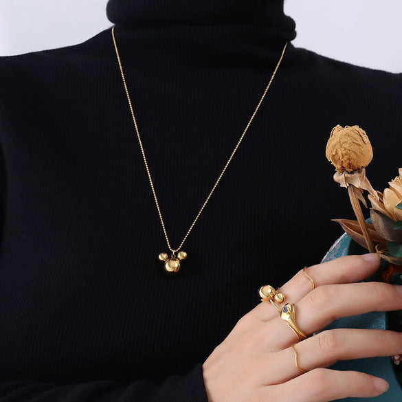 Wholesale Women's Geometric Simple Zodiac Threedimensional Mouse Pendant 18K Gold Plated Titanium Steel Ball Chain Necklace