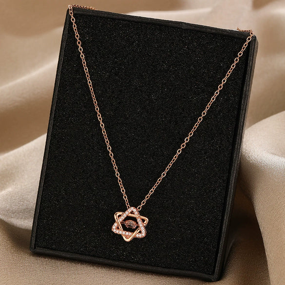 Wholesale Women's Geometric Sixpointed Star Diamondset Titanium Steel And Copper Necklace Luxury Jewelry