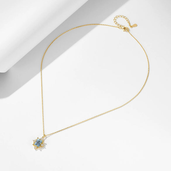 Wholesale Women's Geometric Sky Blue Topaz S925 Sterling Silver Necklace With Cross Chain Set With Precious Stones
