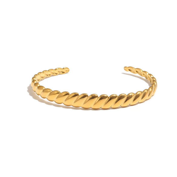Wholesale Women's Geometric Small Diagonal Pattern 18K Goldplated Stainless Steel Bracelet
