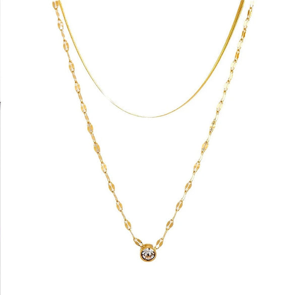 Wholesale Women's Geometric Snake Bone Chain Titanium Steel Electroplated Necklace With Microinlaid Zircon