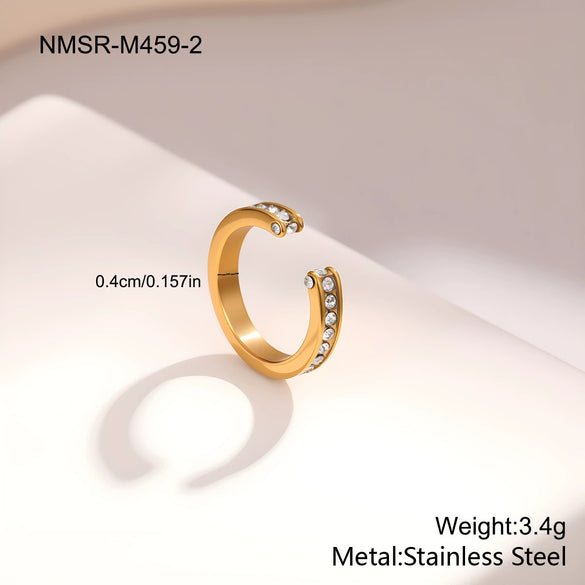 Wholesale Women's Geometric Snakeshaped Crescent Stainless Steel Diamondencrusted Electroplated Ring With Retro Light Luxury Style