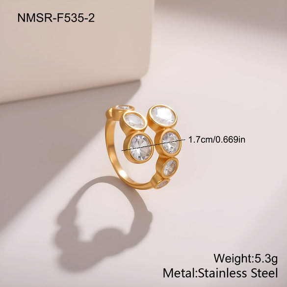 Wholesale Women's Geometric Snakeshaped Crescent Stainless Steel Diamondencrusted Electroplated Ring With Retro Light Luxury Style