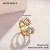 Wholesale Women's Geometric Snakeshaped Crescent Stainless Steel Diamondencrusted Electroplated Ring With Retro Light Luxury Style