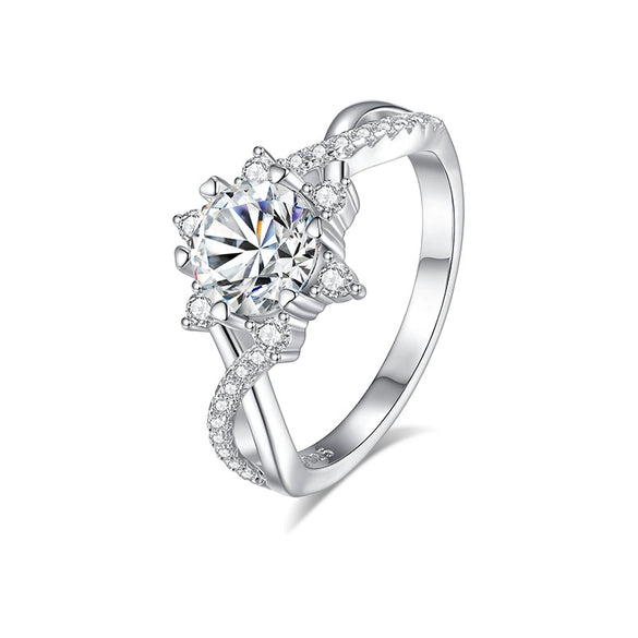 Wholesale Women's Geometric Snowflake Moissanite Ring Set With Moissanite In 925 Sterling Silver Light Luxury Style