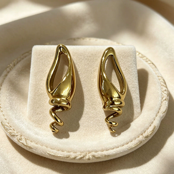 Wholesale Women's Geometric Spiral Hollow Stainless Steel Vacuum Electroplated Earrings