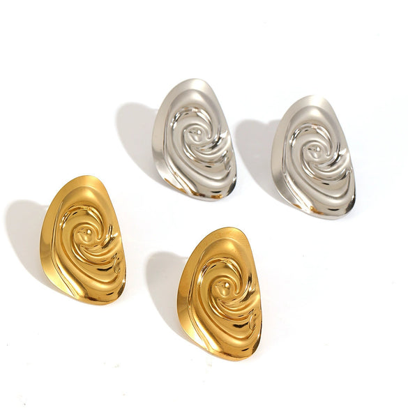 Wholesale Women's Geometric Spiral Stainless Steel And Titanium Steel Stud Earrings With Pvd Furnace Vacuum Real Gold Plating